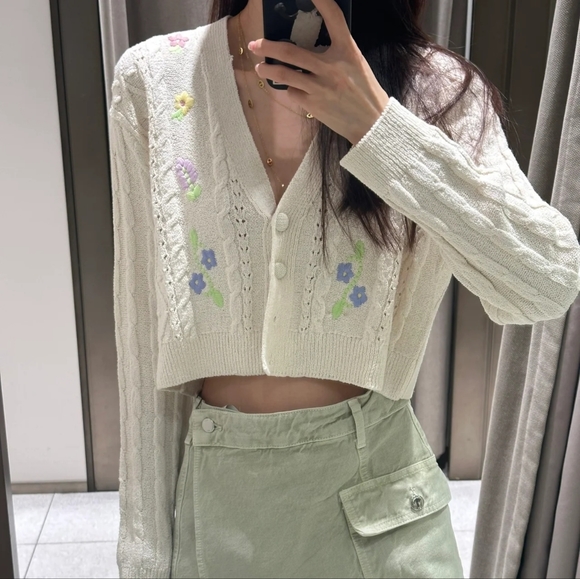 NWT Zara Floral Embroidered Cropped Knit Cardigan - 4331/082 - Picture 8 of 10